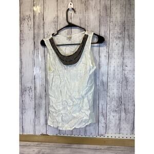 White Lina Tomei Blouse beaded top Sleeveless Womens Clothing Size M